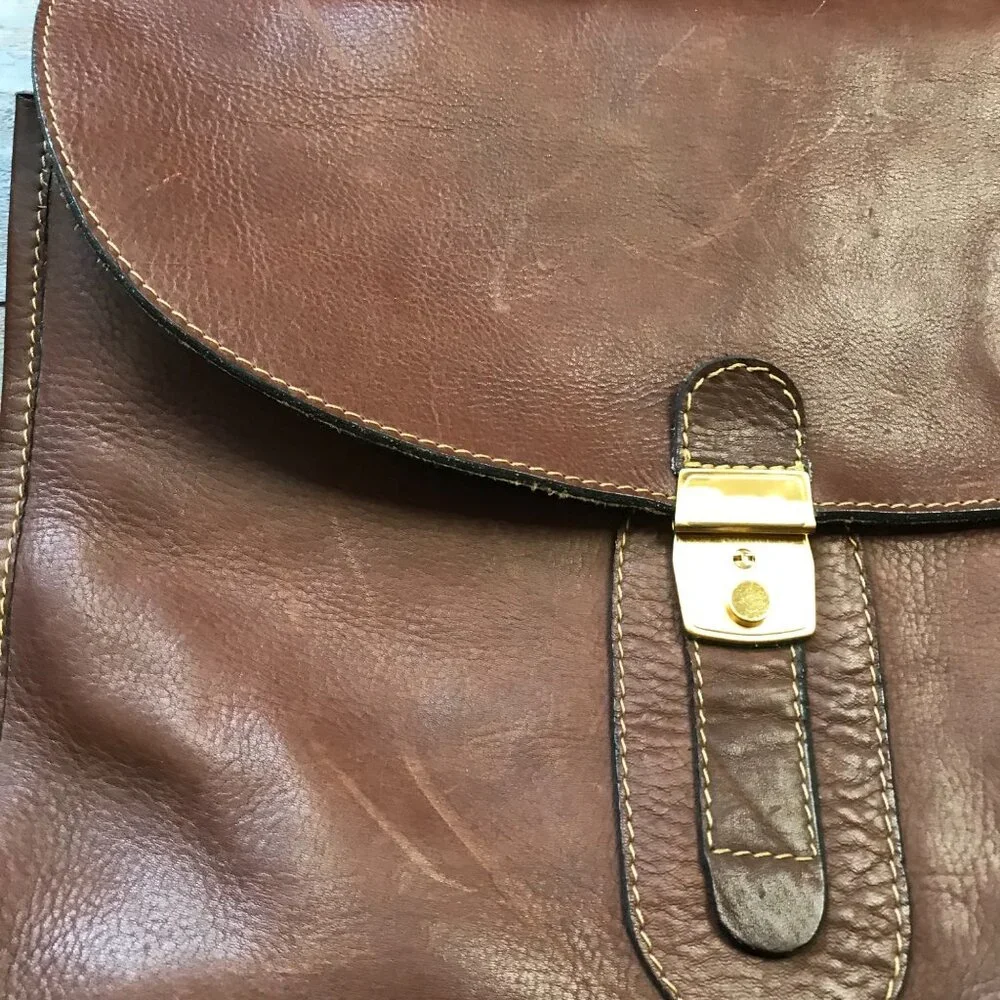 Vintage Rugero Brown Leather Messenger Bag Briefcase Removable Strap‎ Lock & Key